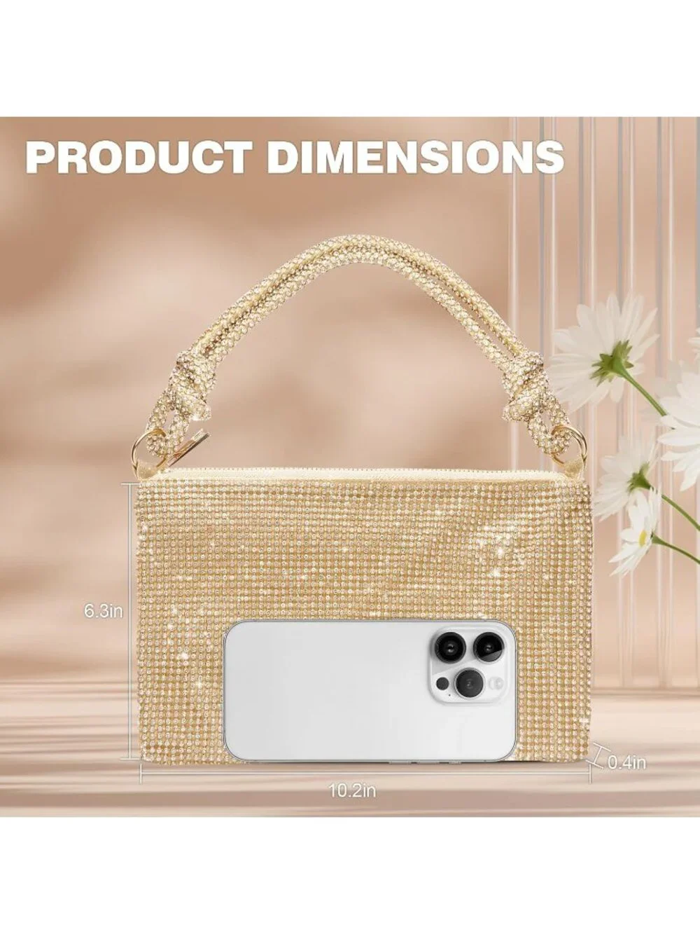 Womens Champagne Gold Rhinestone Mesh Clutch Evening Handbag Wedding Party Purse